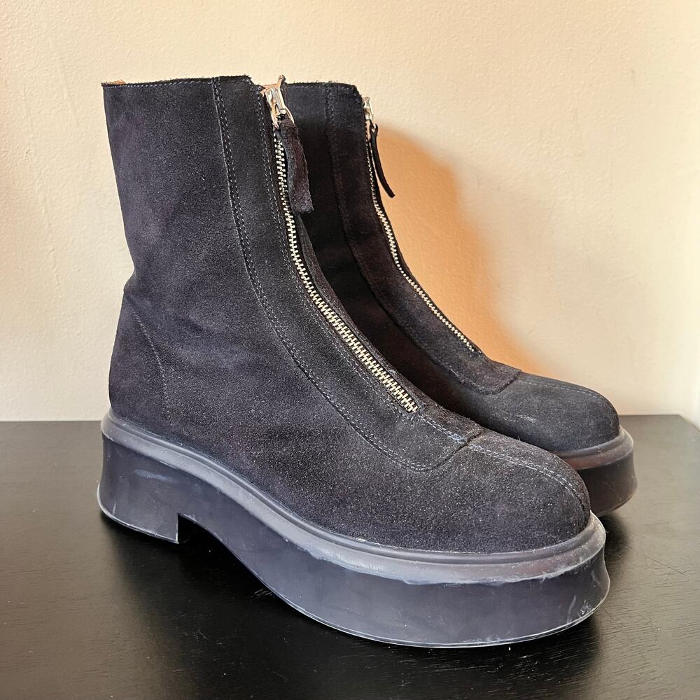 Steve Madden Jones Genuine Suede Chunky Platform Zip Up Boots Navy Blue 9M